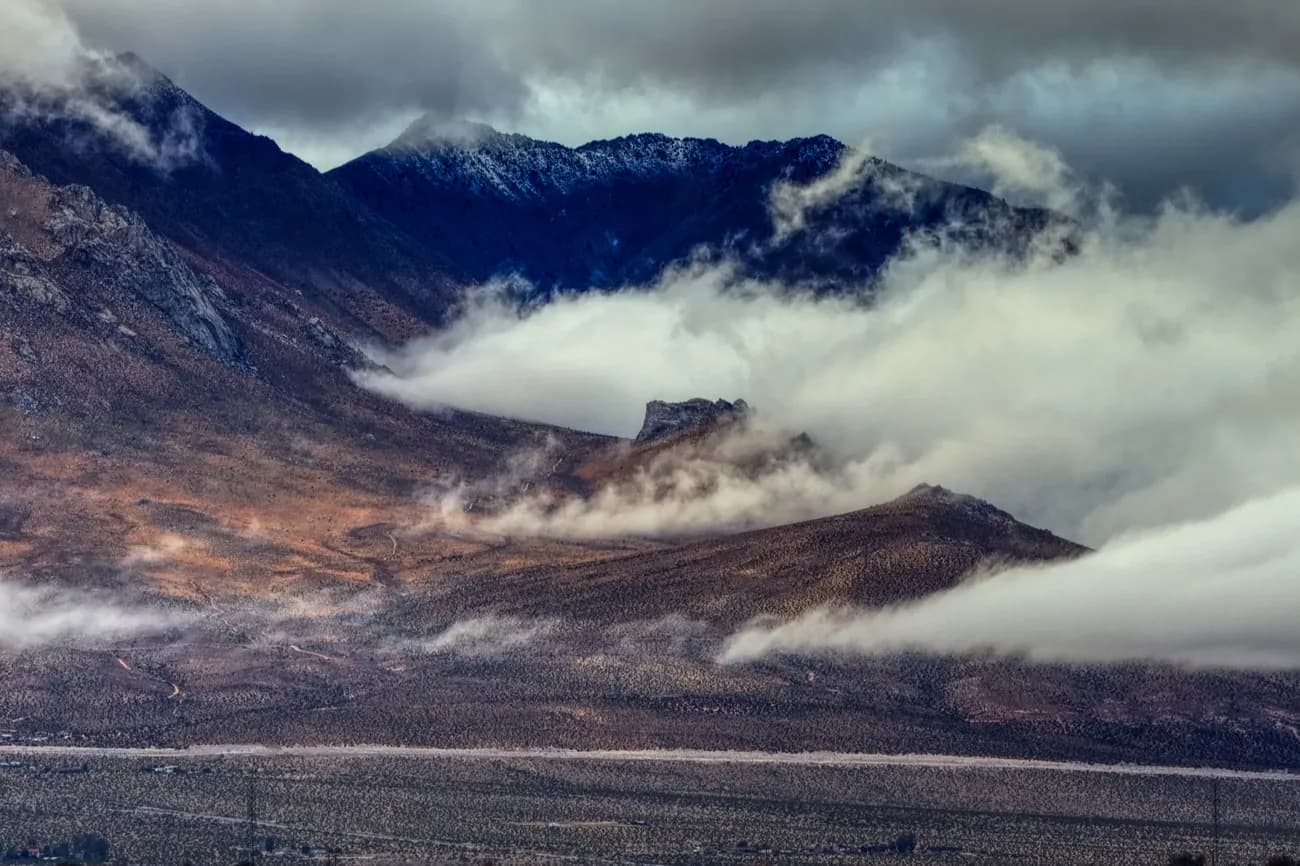 Five Fingers Mountain near Ridgecrest with dramatic clouds